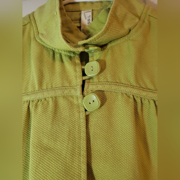 FOSSIL Double Collar Collar Cap Sleeve Charteuse Jacket Sz Medium - Picture 2 of 10